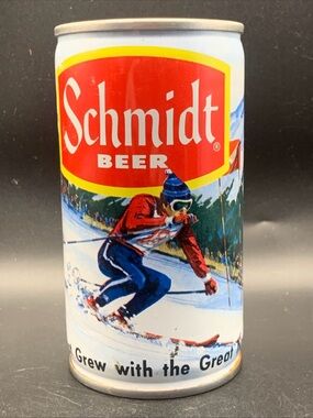 Vintage Beer Can Schmidt Beer Downhill Skiing Ski Pull Top Empty